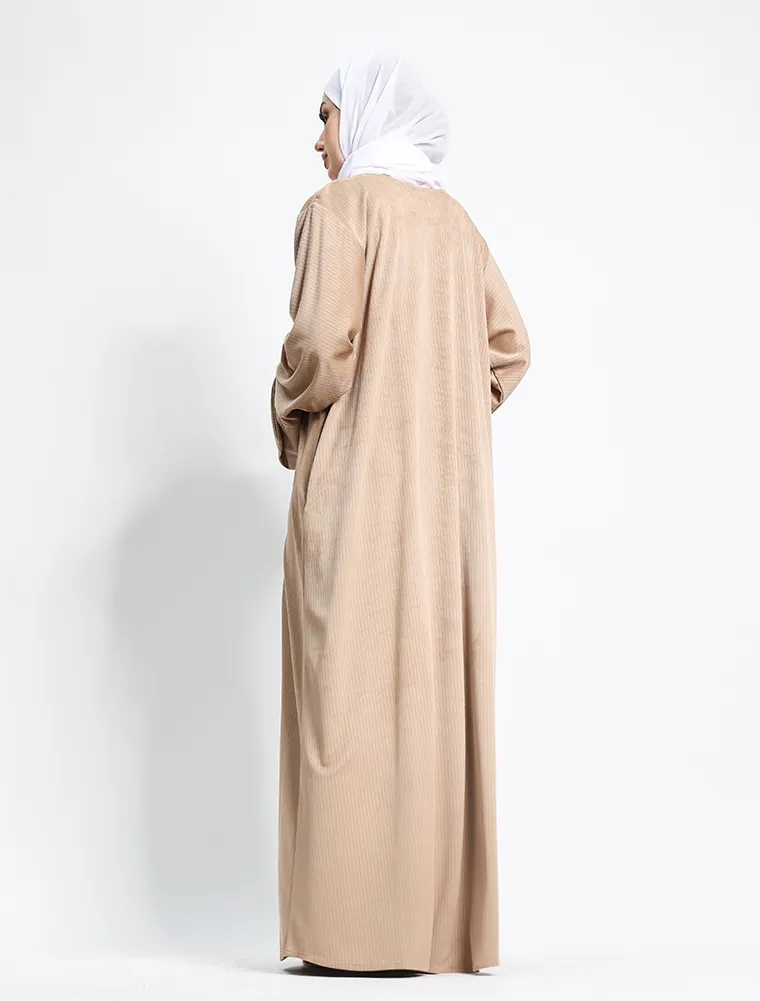 Beige Suede Feel Stretch Abaya
